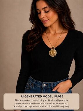 Vintage Gold Tone Pocket Watch Style Roise Flower Pendant Necklace 32-35 inches